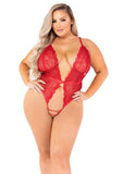 Plus Red Lace Crotchless Teddy