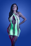 Neon Green Fishnet Keyhole Dress