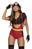 Music Legs Sexy Red Flamin Fire Vixen Firefighter 4pc Halloween Costume