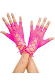 Sexy Pink Short Lace Up Fishnet Fingerless Gloves Rave Barbie Outfit