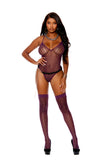 Elegant Moments Vertical Striped Crochet Deep V Teddy And Matching Stockings