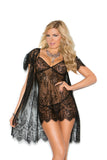 Elegant Moments Eyelash Lace Peignoir Set Includes Babydoll With Adjustable Straps And Hook And Eye Back Closure, Short Sleeve Robe And Matching G-string Included