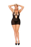 Elegant Moments Mesh And Lace Babydoll With Strappy Front Detail, Keyhole Front, Adjustable Straps And Back Clip Closure, Matching G-string Included