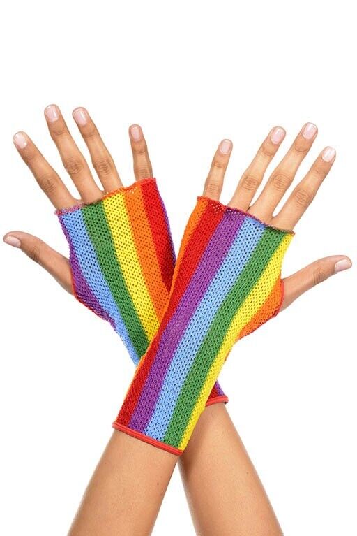 Rainbow Fingerless Gloves PRIDE Rave Festival Costume Party 80s Gloves