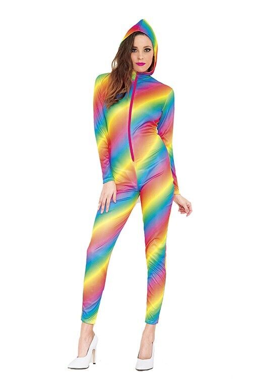 Rainbow Bodysuit with Hood Festival PRIDE Rave One-siee Outfit