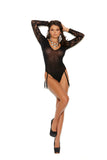 Elegant Moments Long Sleeve Lace And Opaque Teddy With Attached Garters