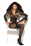 Elegant Moments Long Sleeve Lace Bodystocking With Open Crotch
