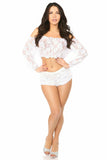 White Sheer Lace Long Sleeve Peasant Top