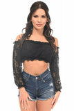 Black Lined Lace Long Sleeve Peasant Top - Lust Charm 