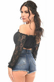 Black Lined Lace Long Sleeve Peasant Top - Lust Charm 