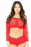 Red Sheer Lace Long Sleeve Peasant Top