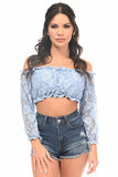 Lt Blue Lined Lace Long Sleeve Peasant Top - Lust Charm 