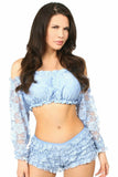 Lt Blue Lined Lace Long Sleeve Peasant Top