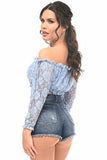 Lt Blue Lined Lace Long Sleeve Peasant Top - Lust Charm 