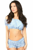 Lt Blue Lined Lace Short Sleeve Peasant Top