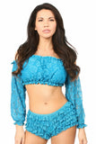 Teal Lined Lace Long Sleeve Peasant Top