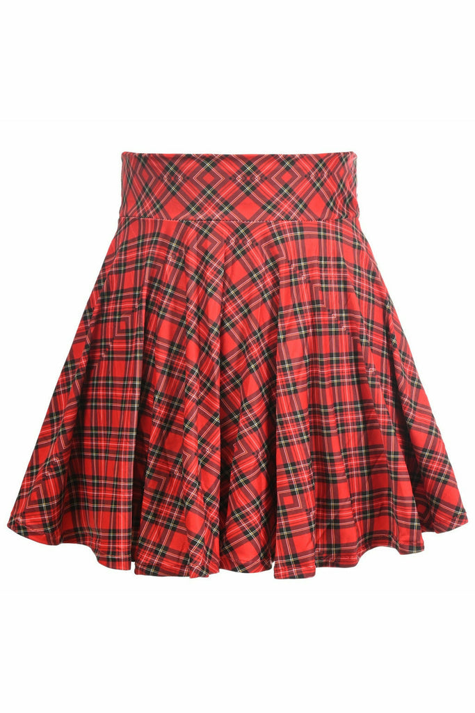 Red Plaid Stretch Lycra Skirt - Lust Charm 