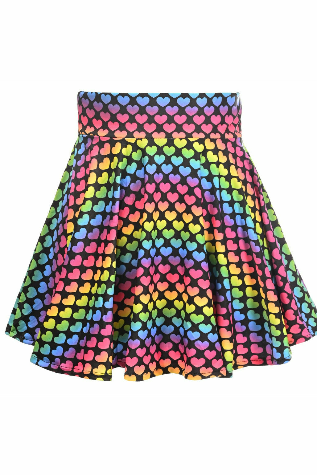 Rainbow Hearts Stretch Lycra Skirt - Lust Charm 