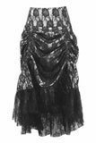 White w/Black Lace Overlay Ruched Bustle Skirt - Lust Charm 