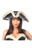 Black Faux Leather w/Cream Lace Pirate Hat - Lust Charm 
