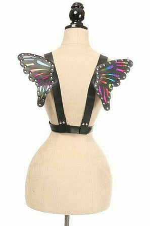 Vegan Leather & Rainbow Small Butterfly Wing Harness - Lust Charm 