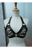 Candy Collection - Black Chain Lace-Up Bra Top Harness - Lust Charm 