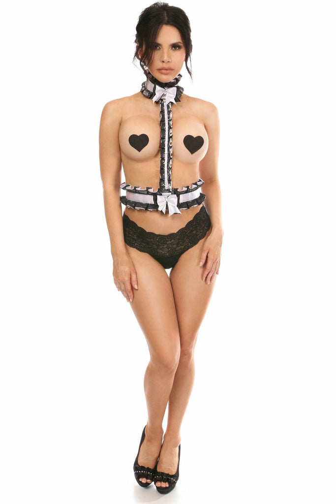 Kitten Collection White/Black Lace Single Strap Body Harness - Lust Charm 