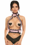 Kitten Collection Lt Pink/Black Lace Double Strap Body Harness - Lust Charm 