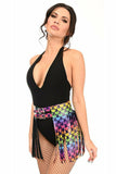 Rainbow Hearts Faux Leather Fringe Skirt - Lust Charm 