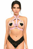 Lt Pink Stretchy Body Harness w/Silver Hardware