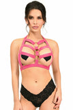 Hot Pink Stretchy Body Harness w/Gold Hardware