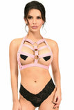 Lt Pink Stretchy Body Harness w/Silver Hardware