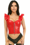 Lavish Red Faux Leather Bustier Top w/Ruffle Sleeves