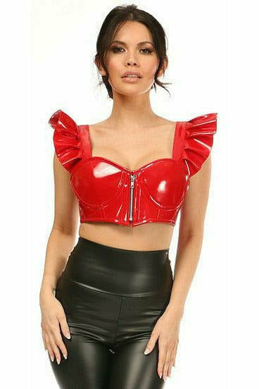 Lavish Red Patent Underwire Bustier Top w/Removable Ruffle Sleeves - Daisy Corsets
