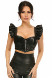 Lavish Black Faux Leather Underwire Bustier Top w/Removable Ruffle Sleeves - Lust Charm 
