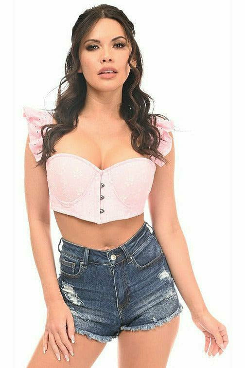 Lavish Lt Pink Eyelet Underwire Bustier Top w/Removable Ruffle Sleeves - Daisy Corsets