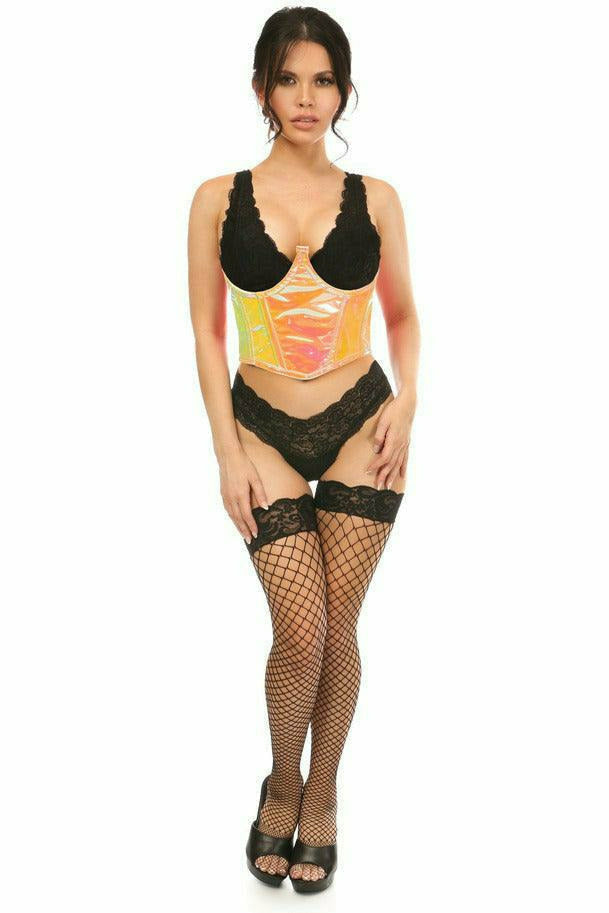 Lavish Pink/Yellow Holo Open Cup Underwire Waist Cincher - Daisy Corsets