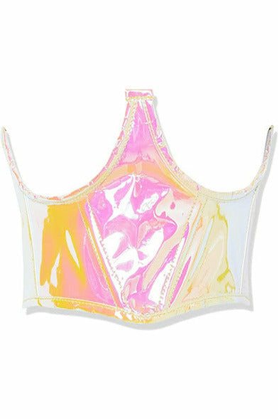 Lavish Pink/Yellow Holo Open Cup Underwire Waist Cincher - Lust Charm 