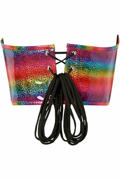 Lavish Rainbow Glitter PVC Open Cup Underwire Waist Cincher - Lust Charm 