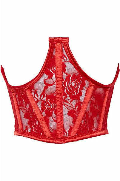 Lavish Red Sheer Lace Underwire Waist Cincher Corset - Lust Charm 