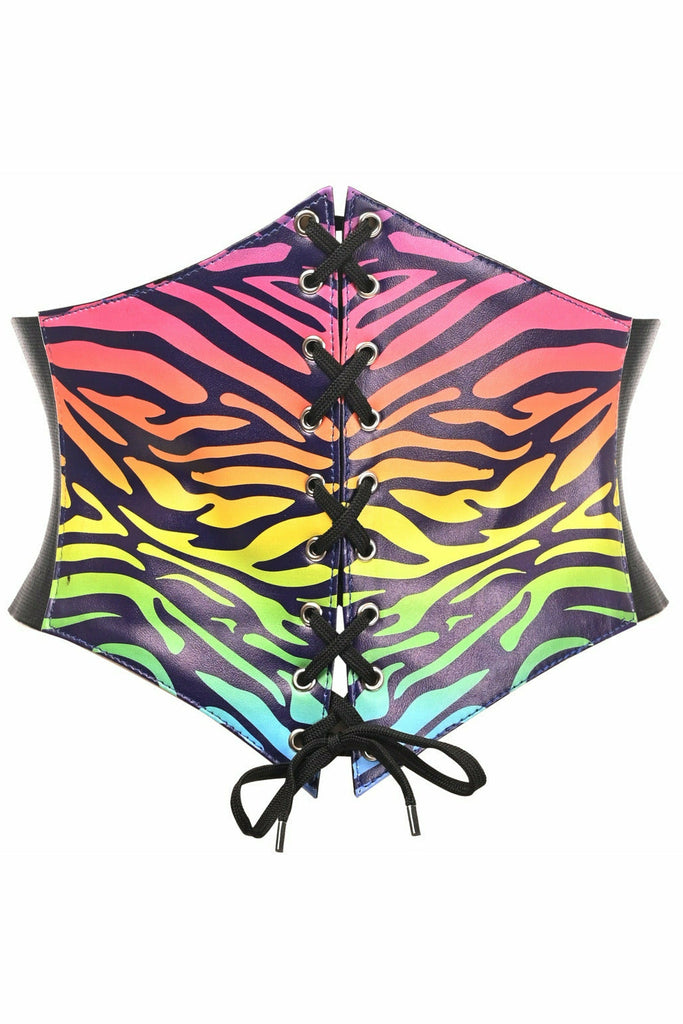 Lavish Rainbow Animal Print Lace-Up Corset Belt Cincher - Lust Charm 