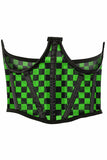 Lavish Neon Green/Black Checker Print Mesh Open Cup Waist Cincher - Lust Charm 