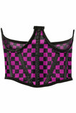 Lavish Neon Pink/Black Checker Print Mesh Open Cup Waist Cincher - Lust Charm 