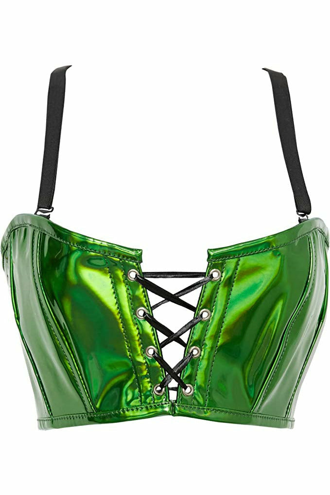 Lavish Green Holo Lace-Up Bustier Top - Lust Charm 