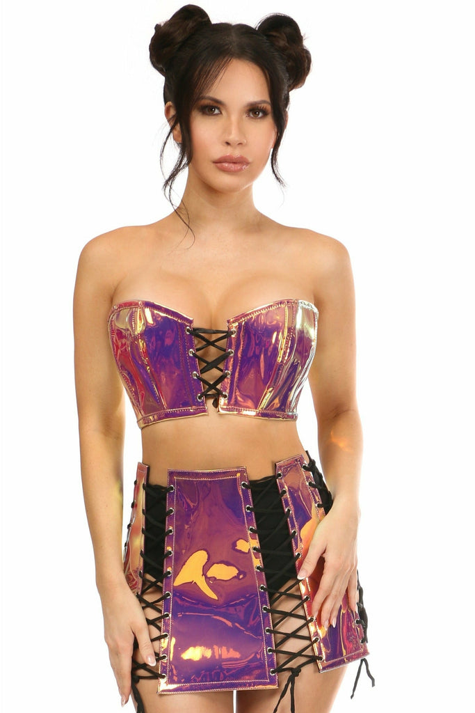 Lavish 2 PC Rainbow Gold Holo Bustier & Skirt Set - Lust Charm 