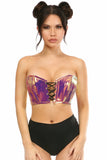 Lavish Rainbow Gold Holo Lace-Up Bustier Top - Lust Charm 
