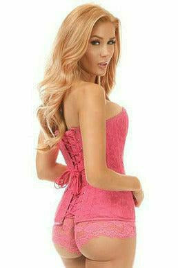 Lavish Pink Lace Overbust Corset w/Zipper - Daisy Corsets