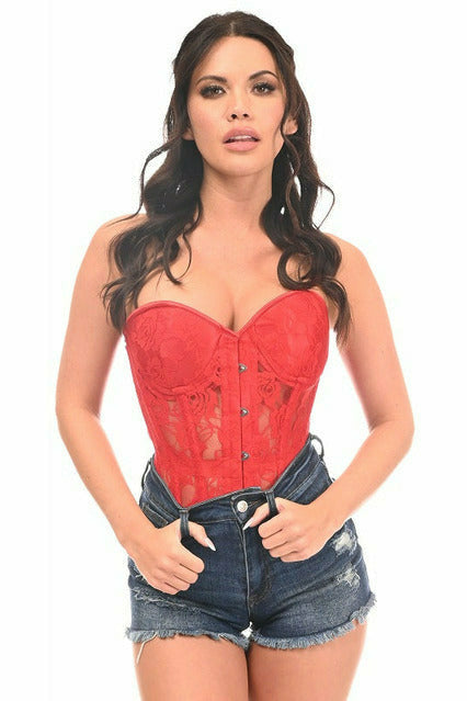 Lavish Red Sheer Lace Underwire Corset - Lust Charm 