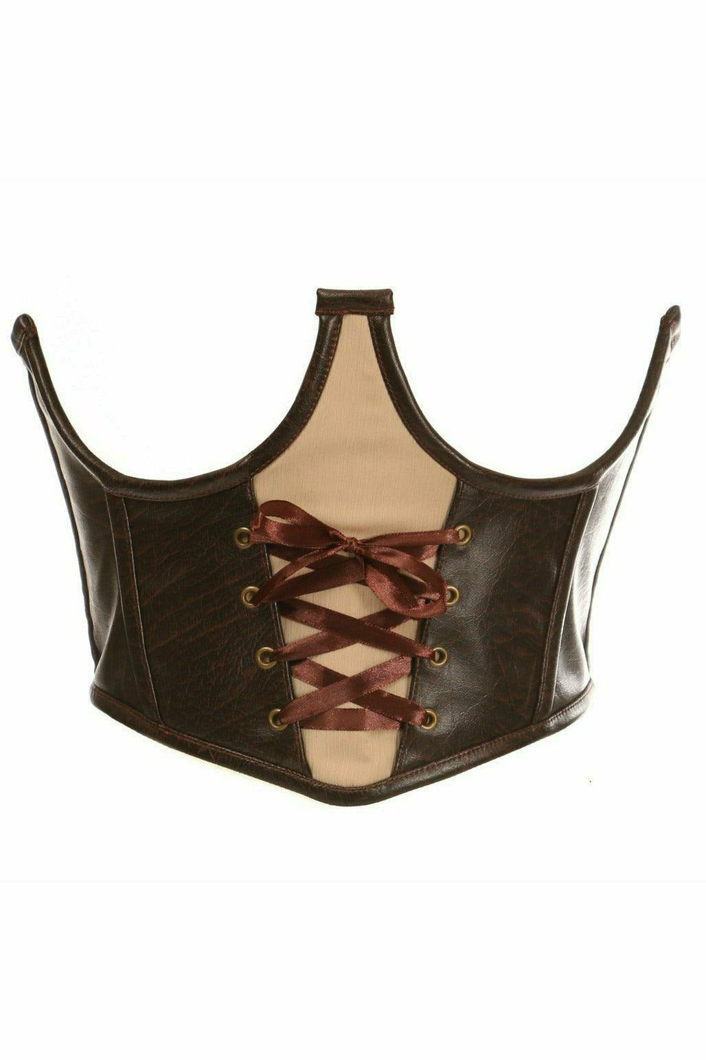 Top Drawer Faux Leather Steel Boned Lace-Up Open Cup Waist Cincher - Daisy Corsets
