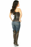Top Drawer Distressed Dark Brown Faux Leather Steel Boned Corset - Daisy Corsets